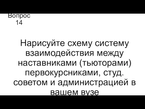 Вопрос 14 Нарисуйте схему систему взаимодействия между наставниками (тьюторами) первокурсниками, студ. советом