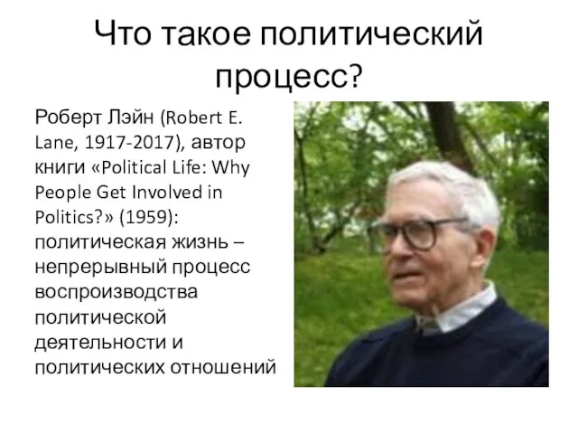 Что такое политический процесс? Роберт Лэйн (Robert E. Lane, 1917-2017), автор книги