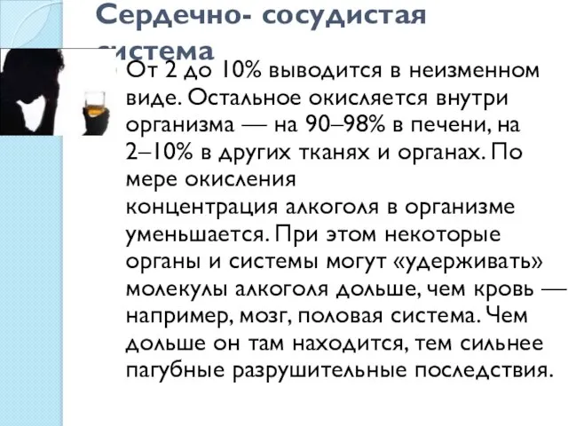 Сердечно- сосудистая система От 2 до 10% выводится в неизменном виде. Остальное