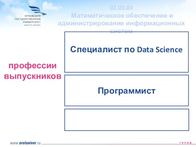 Программист профессии выпускников 02.03.03 Математическое обеспечение и администрирование информационных систем Специалист по Data Science