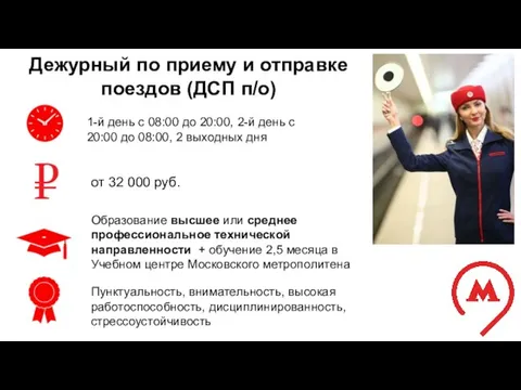 Дежурный по приему и отправке поездов (ДСП п/о) 1-й день с 08:00