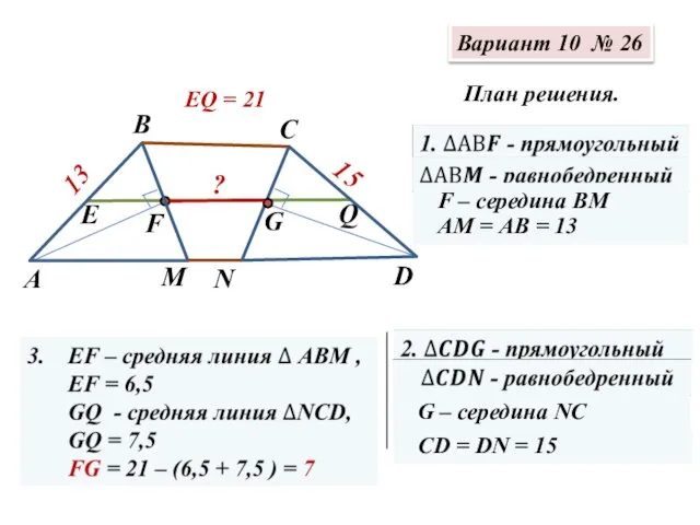 Вариант 10 № 26 План решения. АМ = АВ = 13 CD