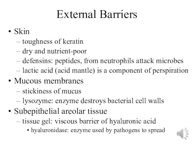 External Barriers Skin toughness of keratin dry and nutrient-poor defensins: peptides, from