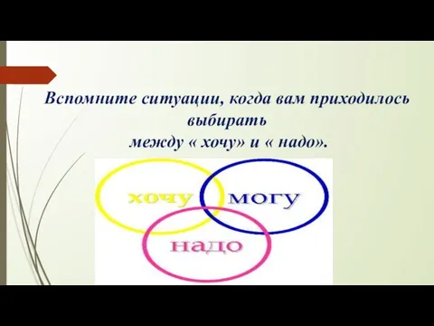 Вспомните ситуации, когда вам приходилось выбирать между « хочу» и « надо».