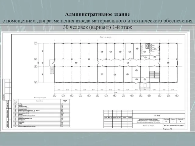 Административное здание с помещением для размещения взвода материального и технического обеспечения 30 человек (вариант) 1-й этаж