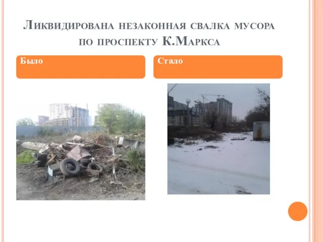Ликвидирована незаконная свалка мусора по проспекту К.Маркса Было Стало