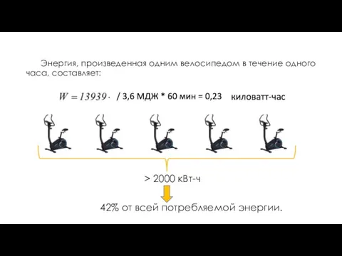 Энергия, произведенная одним велосипедом в течение одного часа, составляет: > 2000 кВт-ч