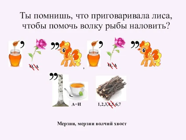 Ты помнишь, что приговаривала лиса, чтобы помочь волку рыбы наловить? О, А