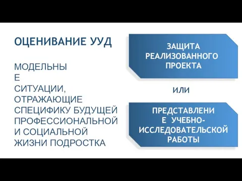 ОЦЕНИВАНИЕ УУД МОДЕЛЬНЫЕ СИТУАЦИИ, ОТРАЖАЮЩИЕ СПЕЦИФИКУ БУДУЩЕЙ ПРОФЕССИОНАЛЬНОЙ И СОЦИАЛЬНОЙ ЖИЗНИ ПОДРОСТКА