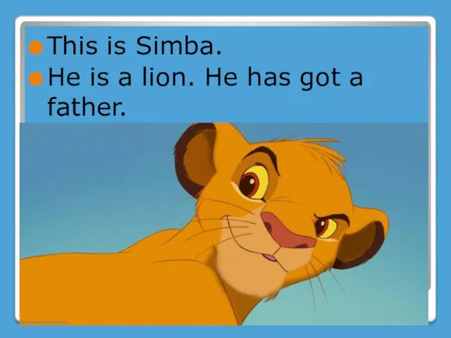 This is Simba. He is a lion. He has got a father.