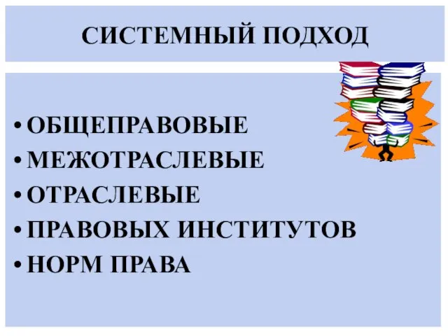 СИСТЕМНЫЙ ПОДХОД ОБЩЕПРАВОВЫЕ МЕЖОТРАСЛЕВЫЕ ОТРАСЛЕВЫЕ ПРАВОВЫХ ИНСТИТУТОВ НОРМ ПРАВА