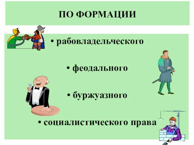 ПО ФОРМАЦИИ рабовладельческого феодального буржуазного социалистического права