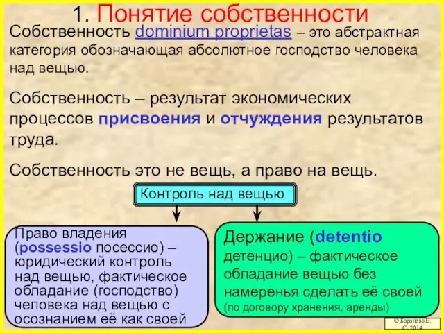 Держание (detentio детенцио) – фактическое обладание вещью без намеренья сделать её своей