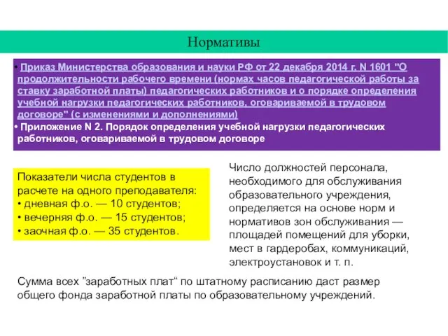 Нормативы Приказ Министерства образования и науки РФ от 22 декабря 2014 г.