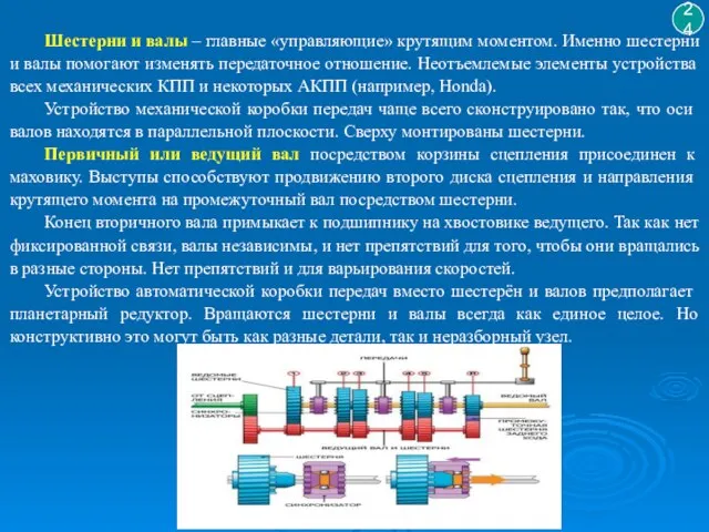 Шестерни и валы – главные «управляющие» крутящим моментом. Именно шестерни и валы