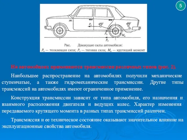 5 На автомобилях применяются трансмиссии различных типов (рис. 2). Наибольшее распространение на