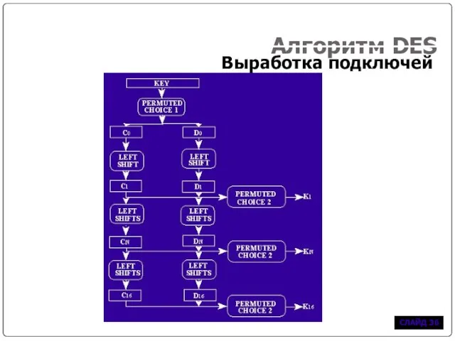 Алгоритм DES Выработка подключей СЛАЙД