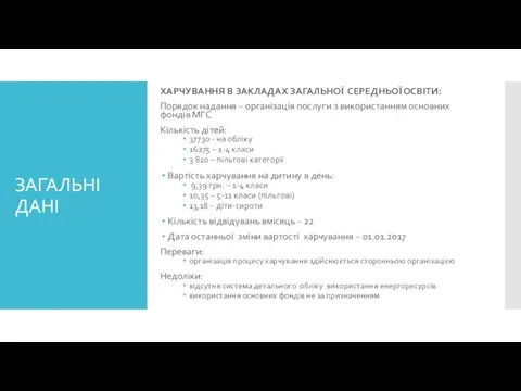 ЗАГАЛЬНІ ДАНІ ХАРЧУВАННЯ В ЗАКЛАДАХ ЗАГАЛЬНОЇ СЕРЕДНЬОЇ ОСВІТИ: Порядок надання – організація