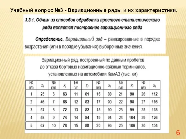 Учебный вопрос №3 - Вариационные ряды и их характеристики.