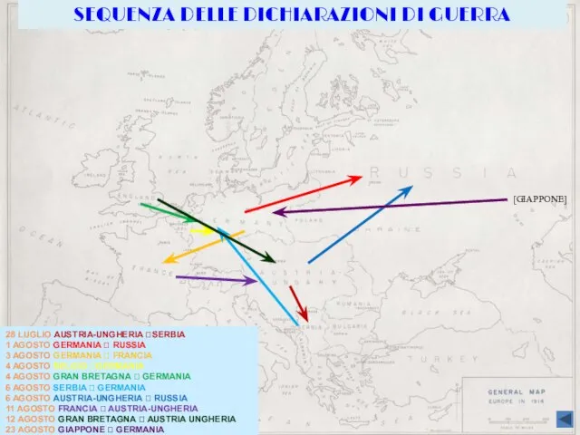 28 LUGLIO AUSTRIA-UNGHERIA ?SERBIA 1 AGOSTO GERMANIA ? RUSSIA 3 AGOSTO GERMANIA