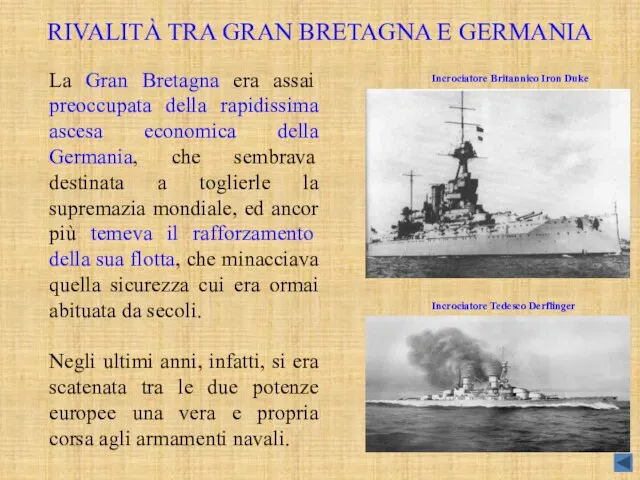 RIVALITÀ TRA GRAN BRETAGNA E GERMANIA La Gran Bretagna era assai preoccupata