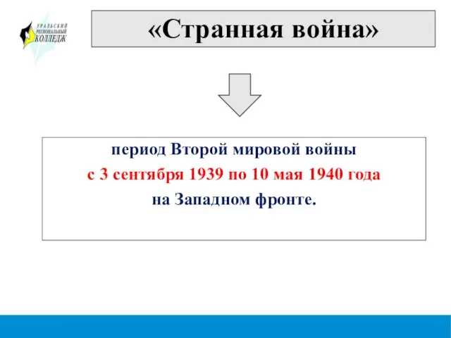 «Странная война» период Второй мировой войны с 3 сентября 1939 по 10