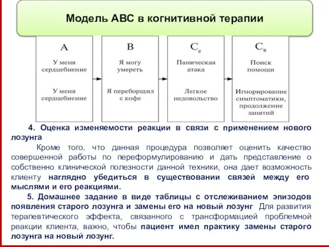 Модель АВС в когнитивной терапии 4. Оценка изменяемости реакции в связи с