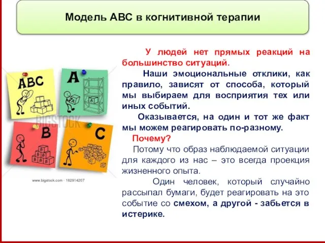 Модель АВС в когнитивной терапии У людей нет прямых реакций на большинство