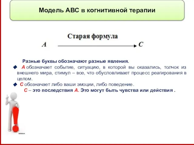 Модель АВС в когнитивной терапии Разные буквы обозначают разные явления. А обозначает