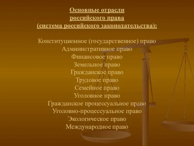 Основные отрасли российского права (система российского законодательства): Конституционное (государственное) право Административное право