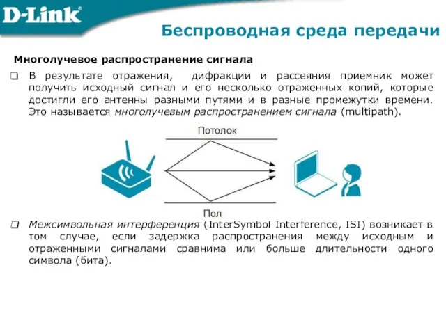 Многолучевое распространение сигнала В результате отражения, дифракции и рассеяния приемник может получить