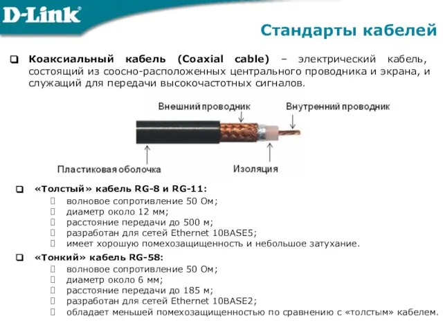 Коаксиальный кабель (Coaxial cable) – электрический кабель, состоящий из соосно-расположенных центрального проводника