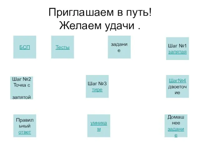 Приглашаем в путь! Желаем удачи . БСП Шаг №3 тире задание Шаг№4