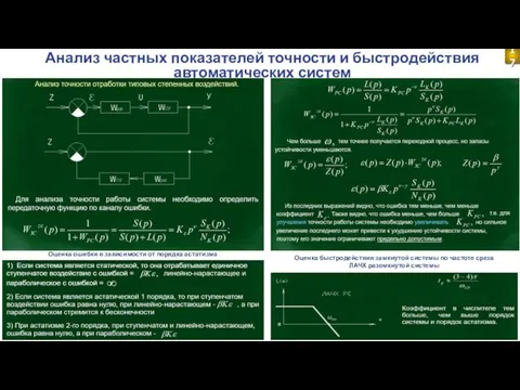 Анализ частных показателей точности и быстродействия автоматических систем 17