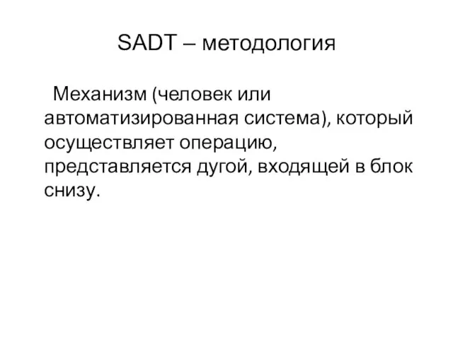 SADT – методология Механизм (человек или автоматизированная система), который осуществляет операцию, представляется