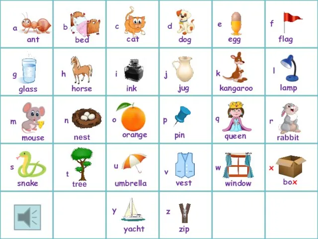 ant bed cat dog d c b a egg e flag f