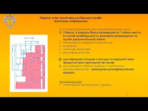 Первый этаж изолятора для больных особо опасными инфекциями В составе «заразной» зоны