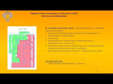 Первый этаж изолятора для больных особо опасными инфекциями В составе «чистой» зоны,