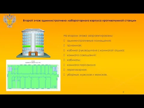 Второй этаж административно-лабораторного корпуса противочумной станции На втором этаже запроектированы: административные помещения;