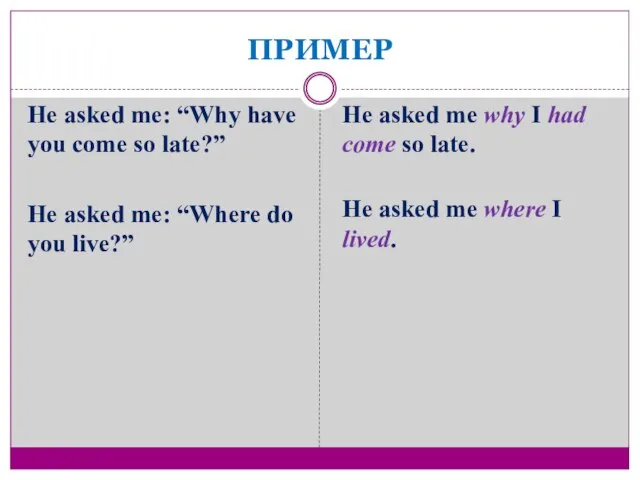 ПРИМЕР He asked me: “Why have you come so late?” He asked