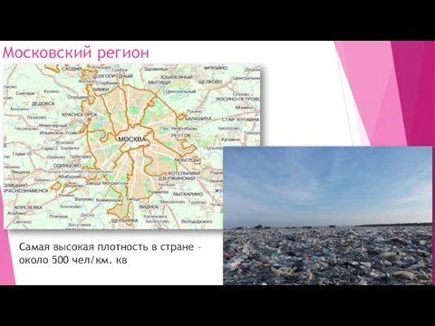 Московский регион Самая высокая плотность в стране – около 500 чел/км. кв