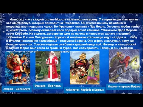 Известно, что в каждой стране Мороза называют по-своему. У американцев и англичан