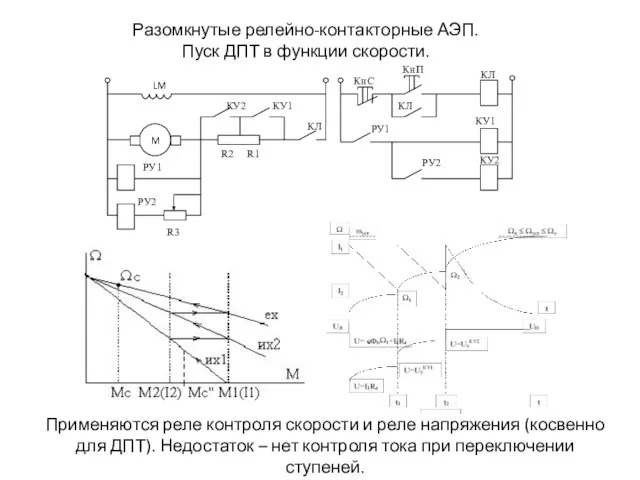 Разомкнутые релейно-контакторные АЭП. Пуск ДПТ в функции скорости. Применяются реле контроля скорости