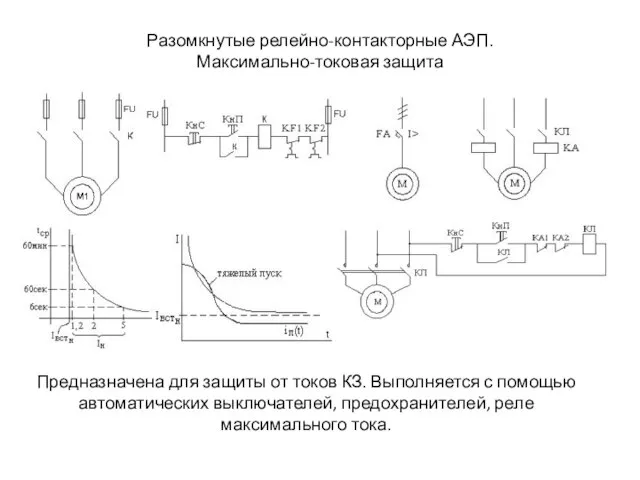 Разомкнутые релейно-контакторные АЭП. Максимально-токовая защита Предназначена для защиты от токов КЗ. Выполняется