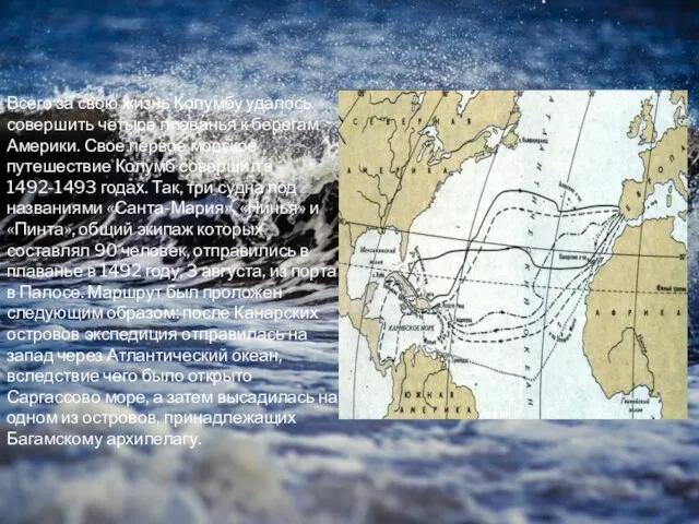 Всего за свою жизнь Колумбу удалось совершить четыре плаванья к берегам Америки.