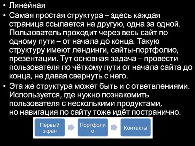 Линейная Самая простая структура – здесь каждая страница ссылается на другую, одна