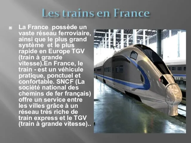 La France possède un vaste réseau ferroviaire, ainsi que le plus grand