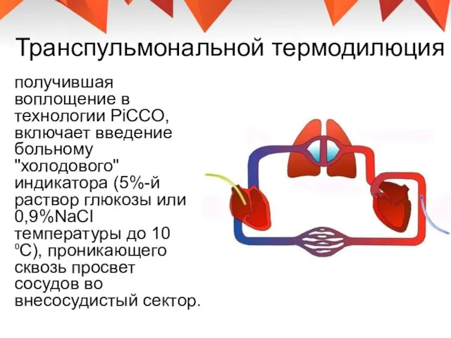 Транспульмональной термодилюция получившая воплощение в технологии PiCCO, включает введение больному "холодового" индикатора