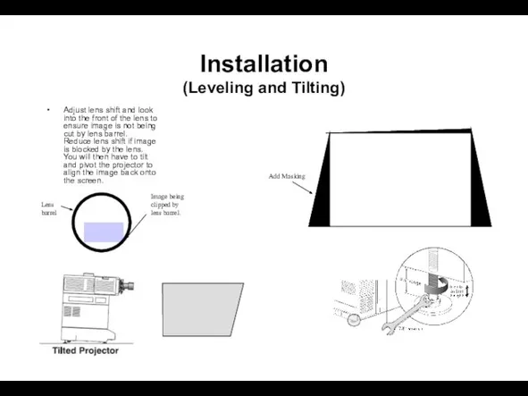 Installation (Leveling and Tilting) Adjust lens shift and look into the front