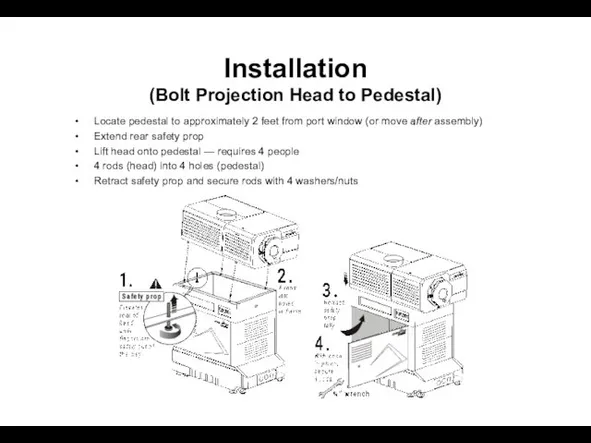 Installation (Bolt Projection Head to Pedestal) Locate pedestal to approximately 2 feet